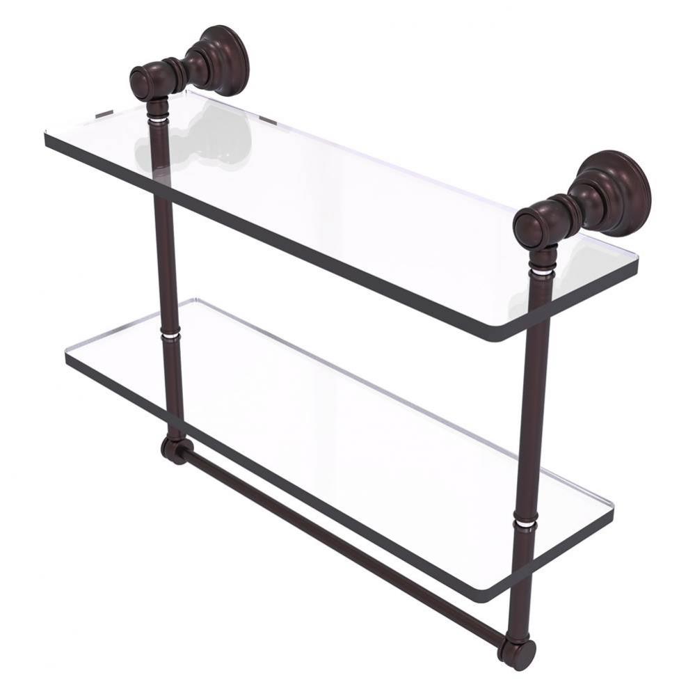 Carolina Collection 16 Inch Double Glass Shelf with Towel Bar - Antique Bronze