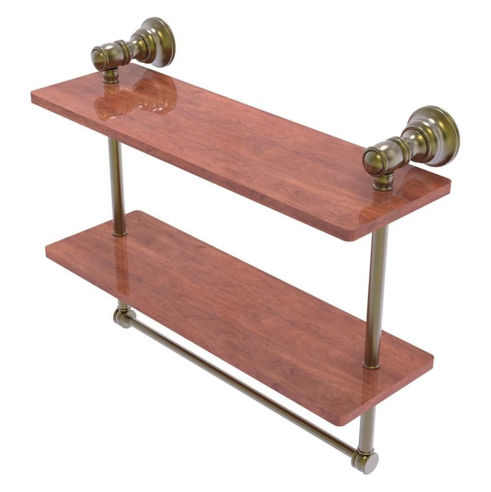 Carolina Collection 16 Inch Double Wood Shelf with Towel Bar - Antique Brass