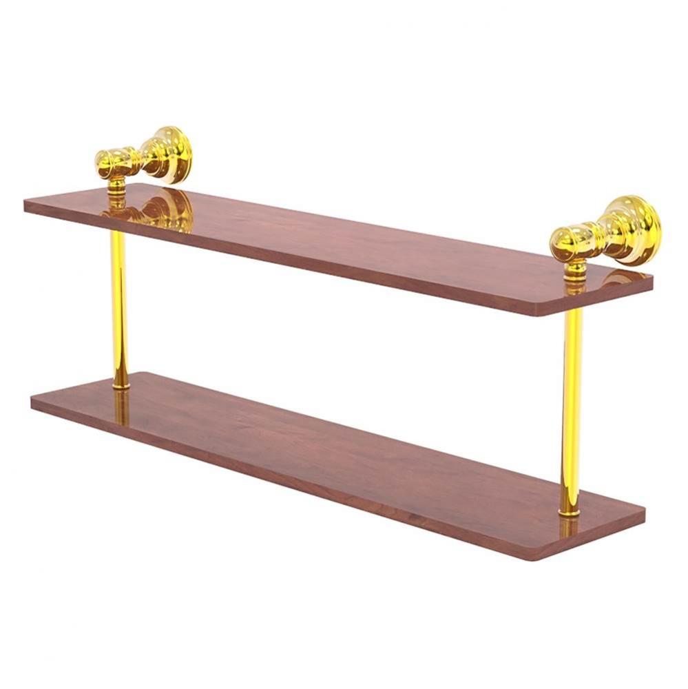 Carolina Collection 22 Inch Two Tiered Wood Shelf - Polished Brass