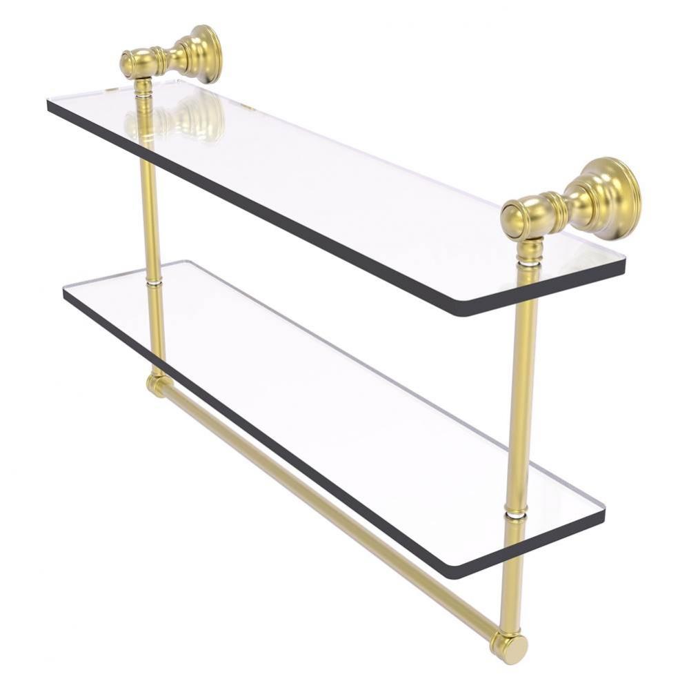 Carolina Collection 22 Inch Double Glass Shelf with Towel Bar - Satin Brass