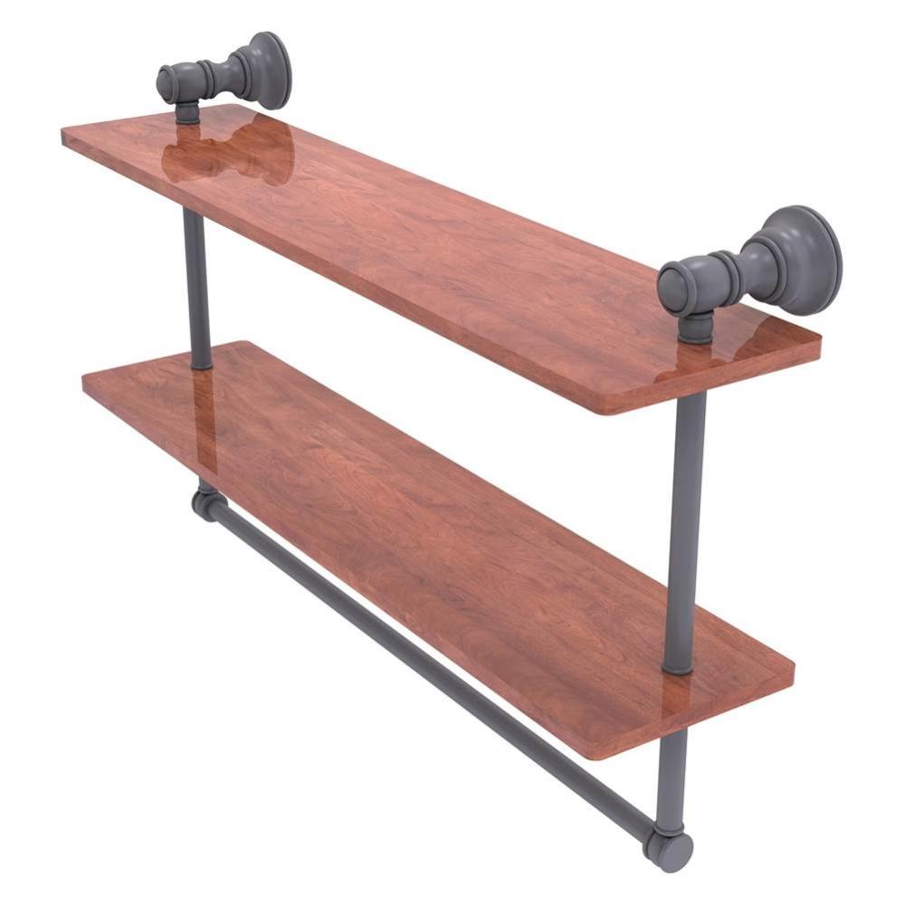 Carolina Collection 22 Inch Double Wood Shelf with Towel Bar - Matte Gray