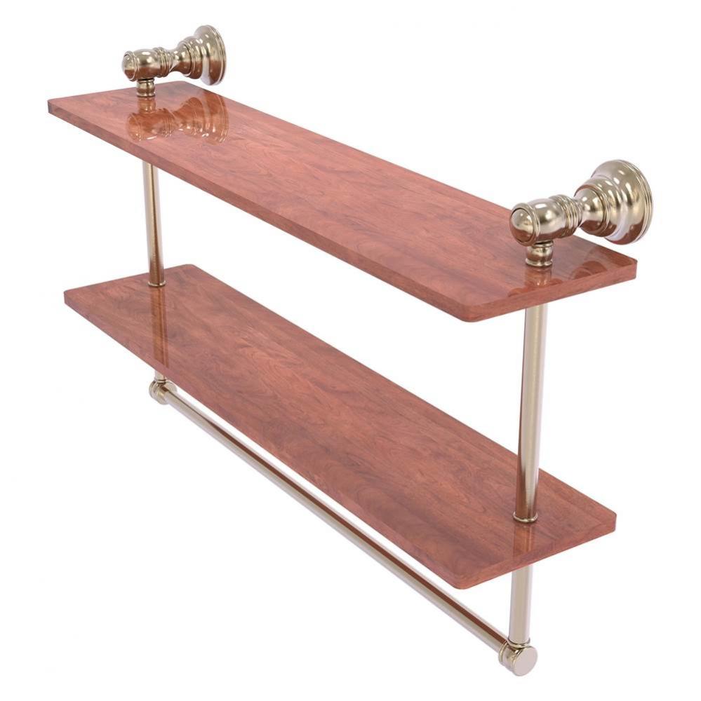 Carolina Collection 22 Inch Double Wood Shelf with Towel Bar - Antique Pewter