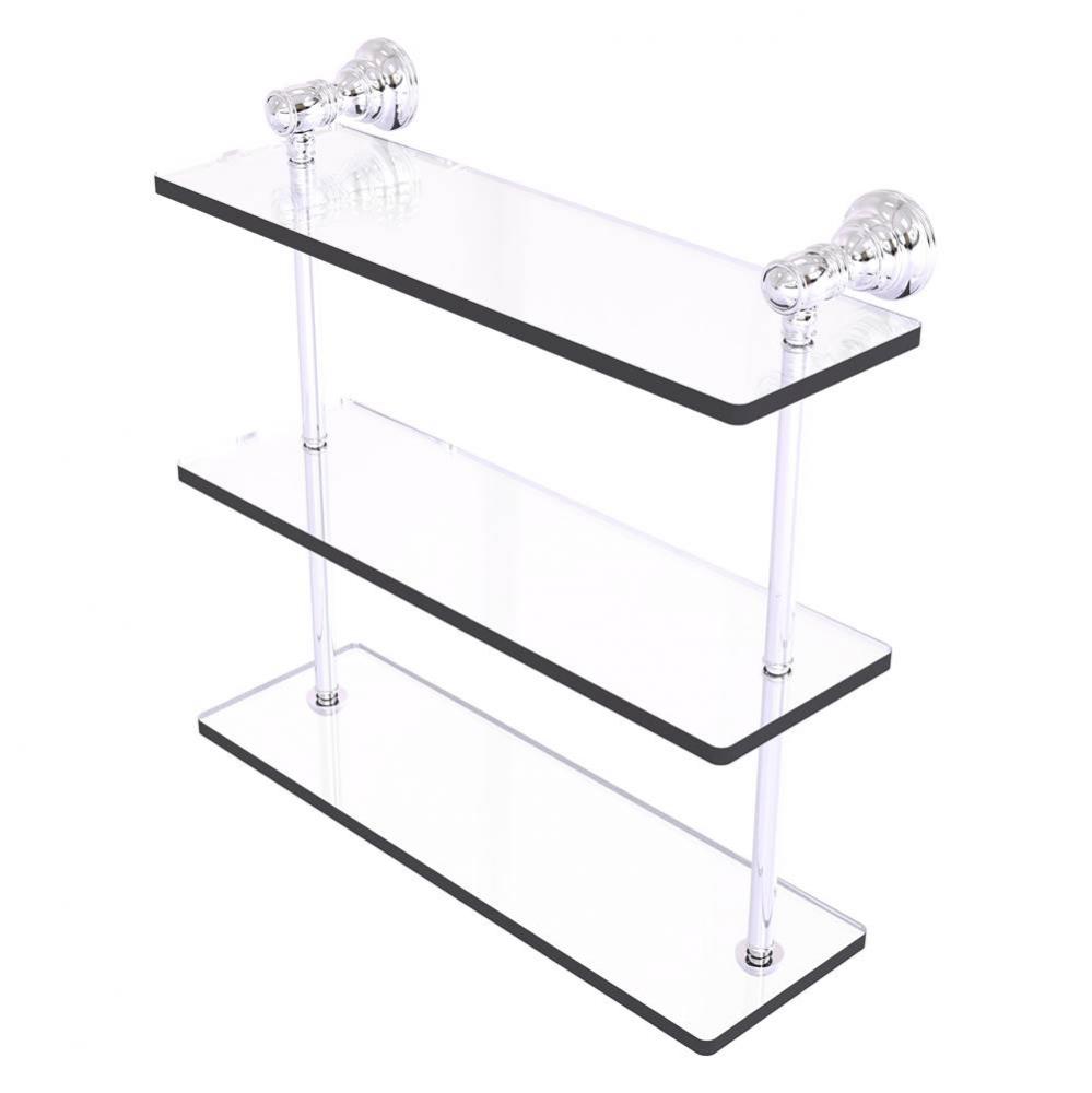 Carolina Collection 16 Inch Triple Glass Shelf - Polished Chrome