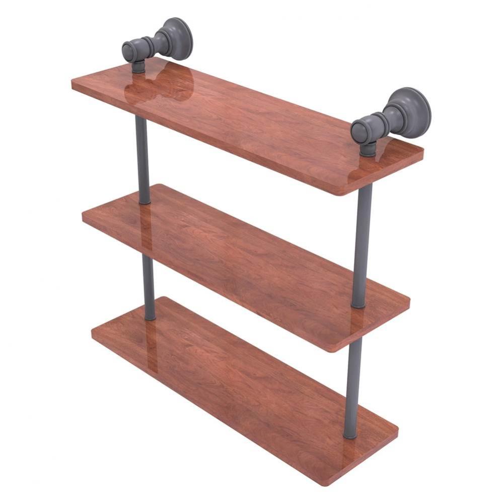 Carolina Collection 16 Inch Triple Wood Shelf - Matte Gray