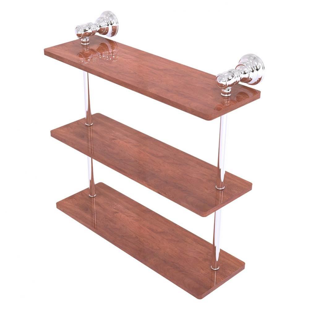 Carolina Collection 16 Inch Triple Wood Shelf - Polished Chrome