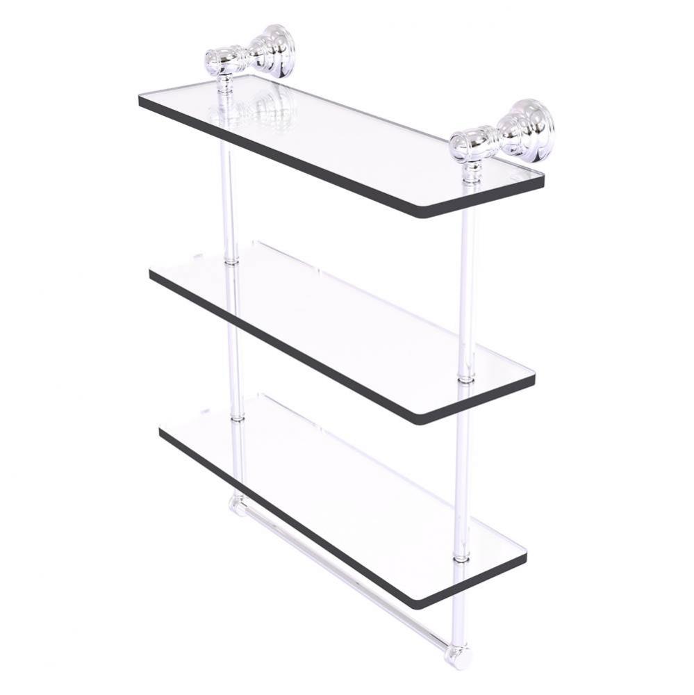 Carolina Collection 16 Inch Triple Glass Shelf with Towel Bar - Polished Chrome