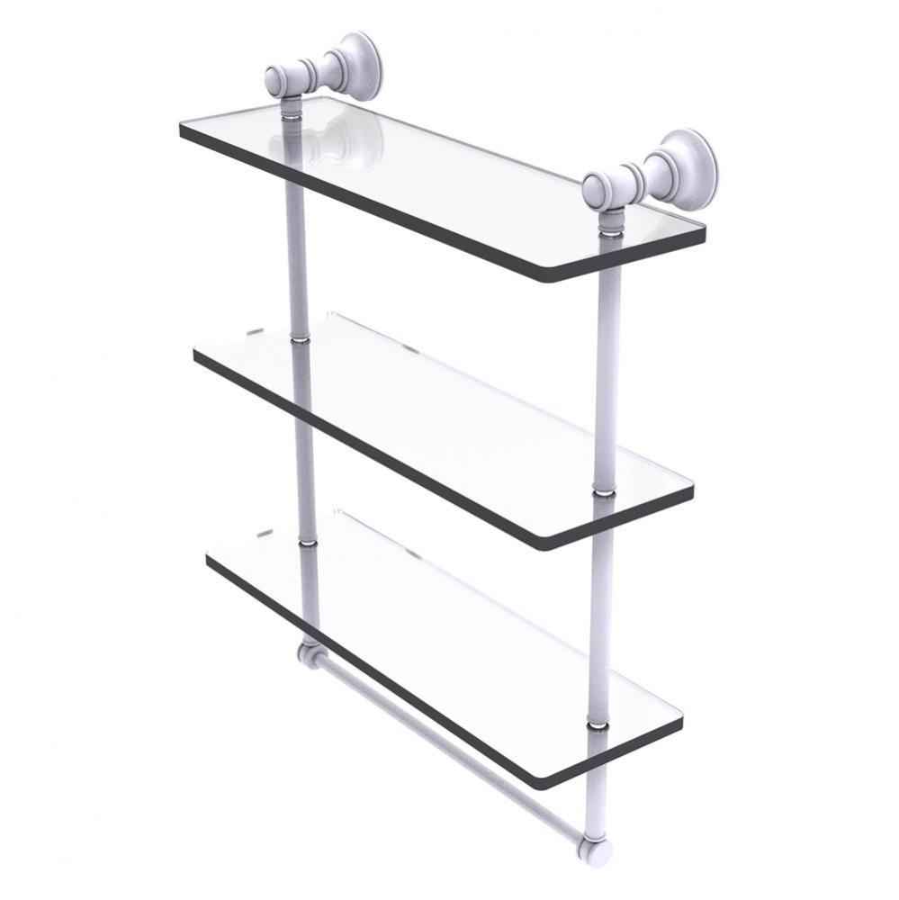 Carolina Collection 16 Inch Triple Glass Shelf with Towel Bar - Matte White