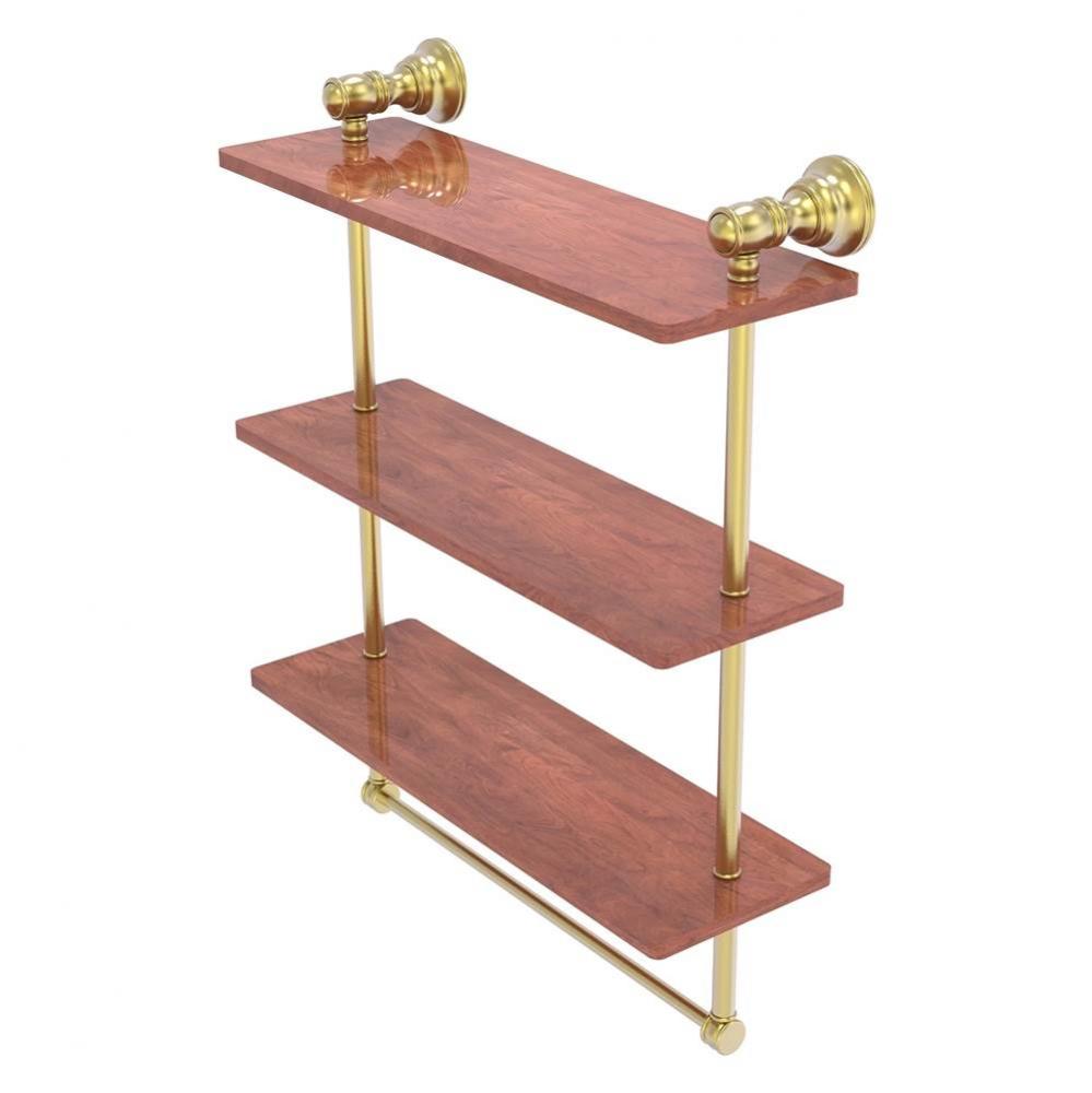 Carolina Collection 16 Inch Triple Wood Shelf with Towel Bar - Satin Brass