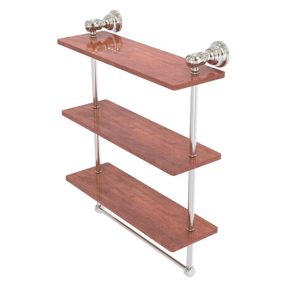 Carolina Collection 16 Inch Triple Wood Shelf with Towel Bar - Satin Nickel