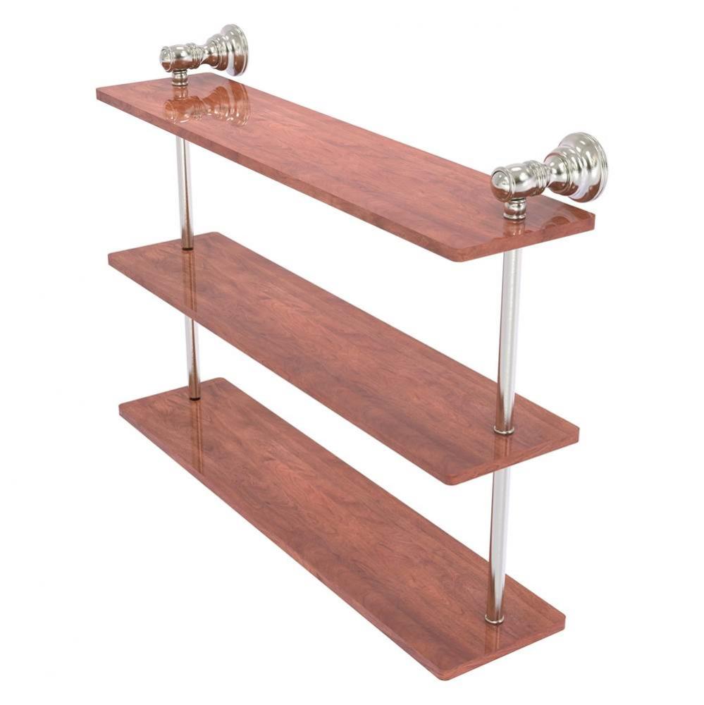 Carolina Collection 22 Inch Triple Wood Shelf - Satin Nickel