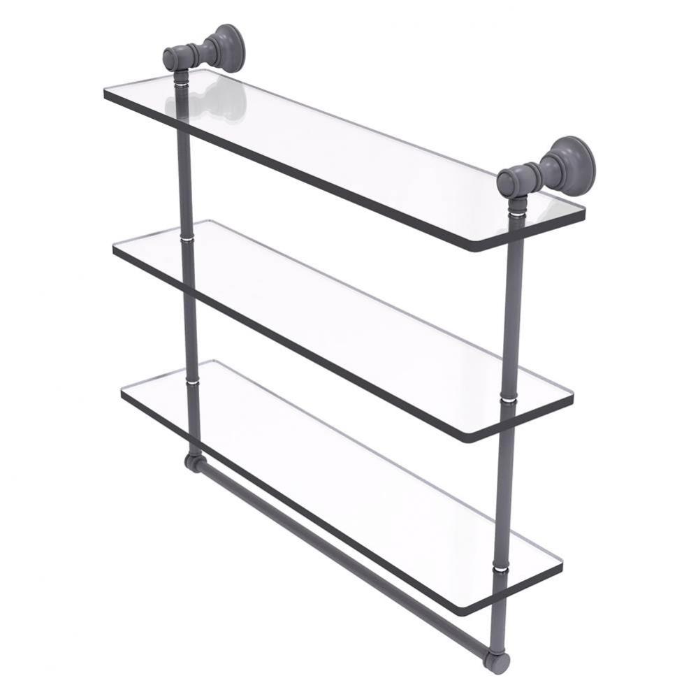 Carolina Collection 22 Inch Triple Glass Shelf with Towel Bar - Matte Gray