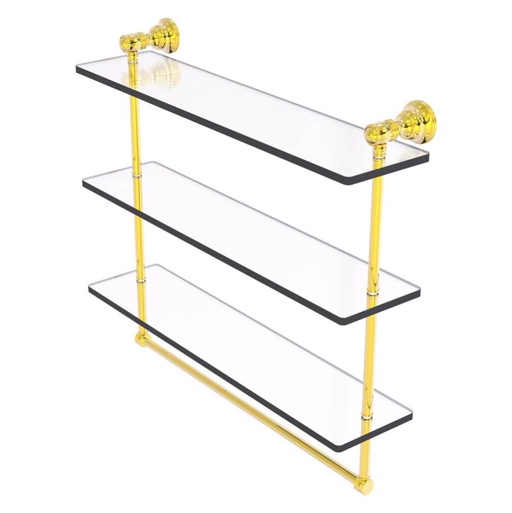 Carolina Collection 22 Inch Triple Glass Shelf with Towel Bar - Polished Brass