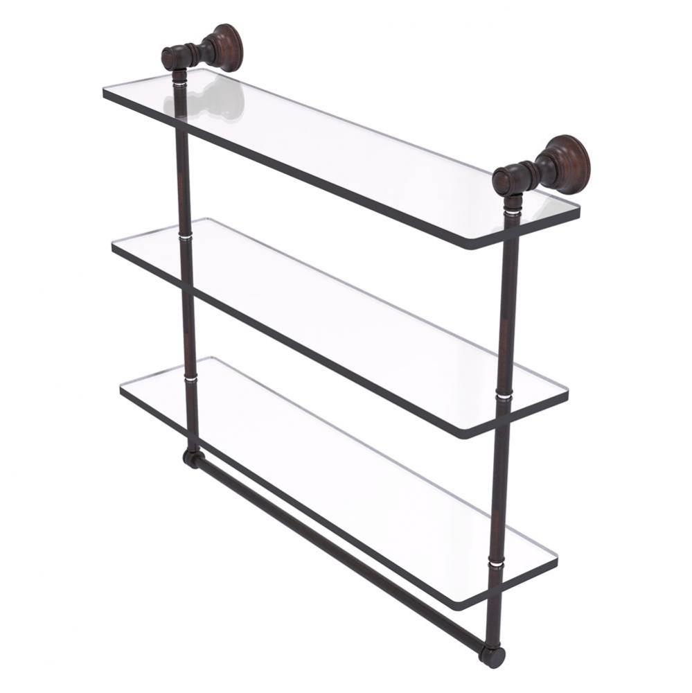 Carolina Collection 22 Inch Triple Glass Shelf with Towel Bar - Venetian Bronze