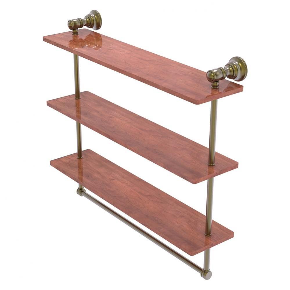 Carolina Collection 22 Inch Triple Wood Shelf with Towel Bar - Antique Brass