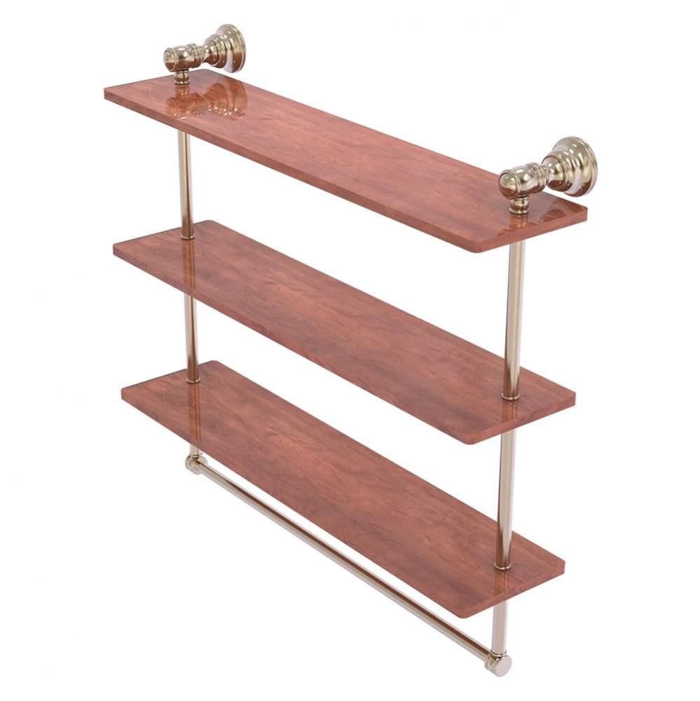 Carolina Collection 22 Inch Triple Wood Shelf with Towel Bar - Antique Pewter