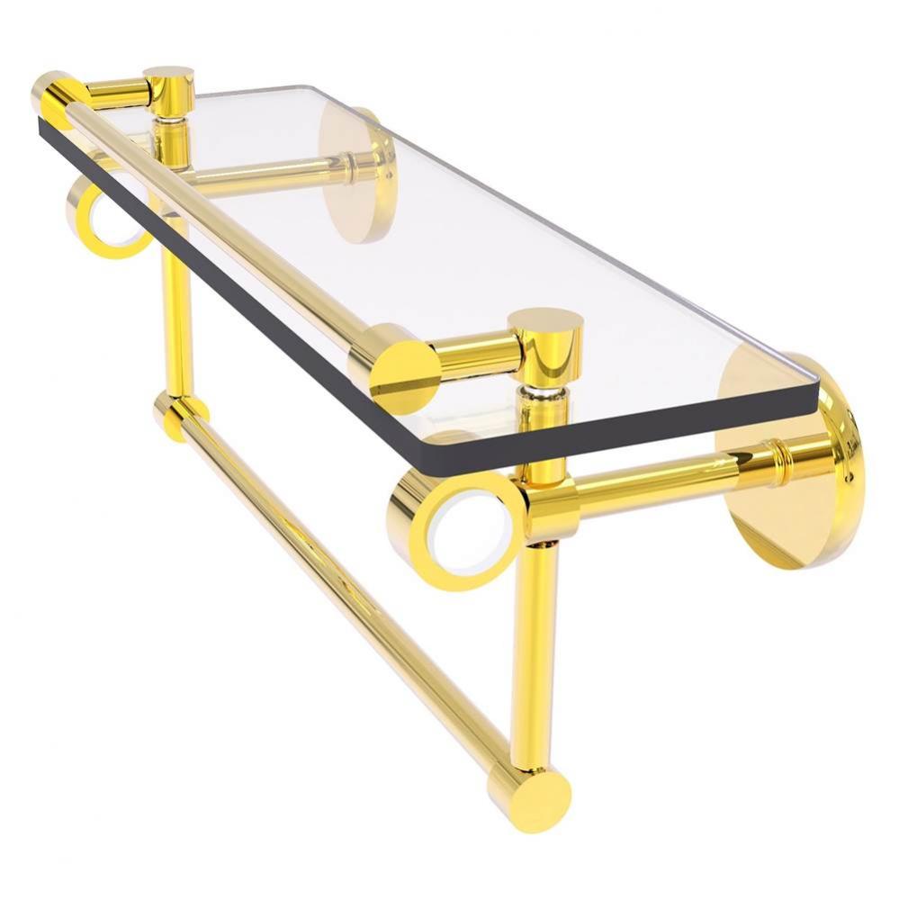 Clearview Collection 16 Inch Glass Shelf with Gallery Rail and Towel Bar - Polished Brass