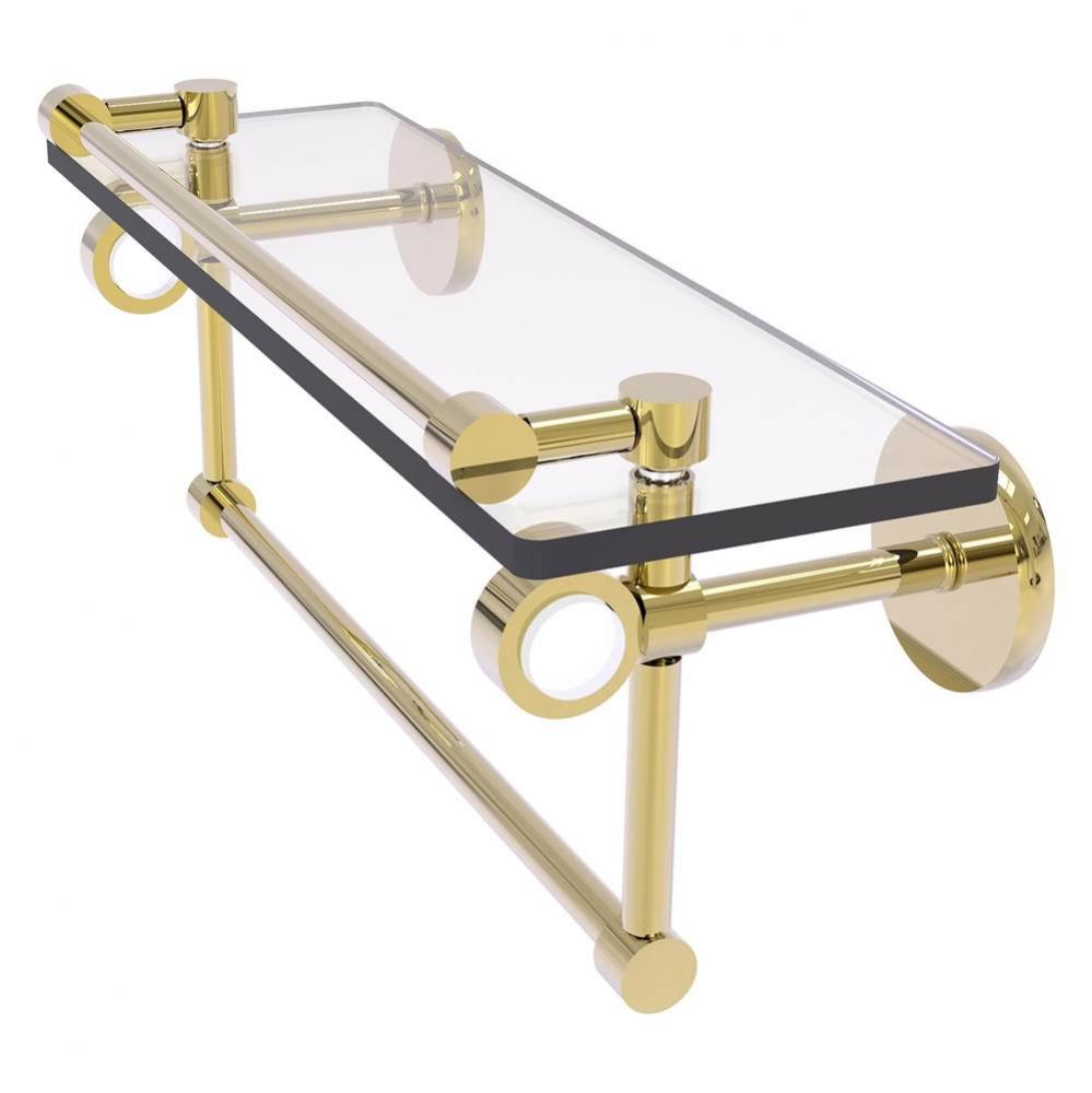 Clearview Collection 16 Inch Glass Shelf with Gallery Rail and Towel Bar - Unlacquered Brass