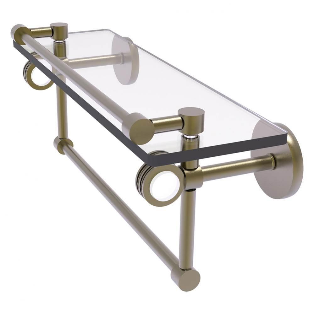 Clearview Collection 16 Inch Glass Gallery Shelf with Towel Bar and Dotted Accents - Antique Brass