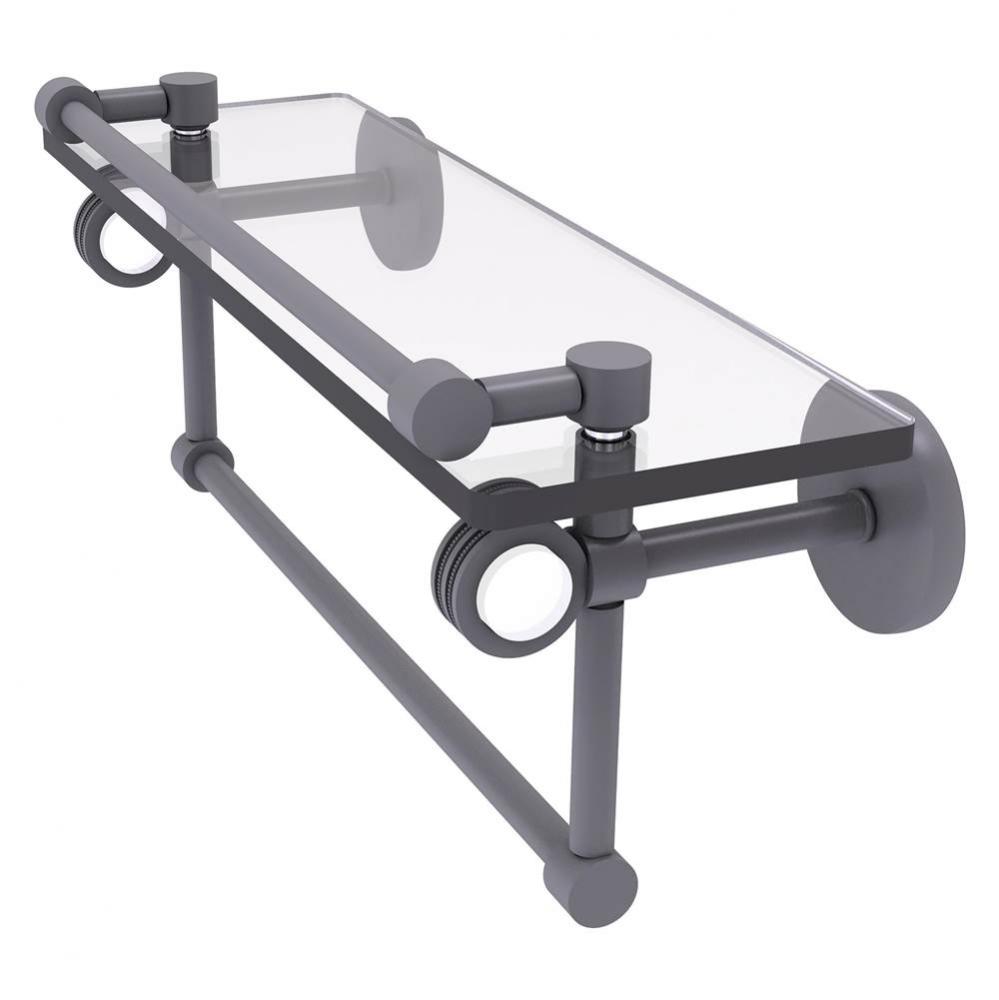 Clearview Collection 16 Inch Glass Gallery Shelf with Towel Bar and Dotted Accents - Matte Gray