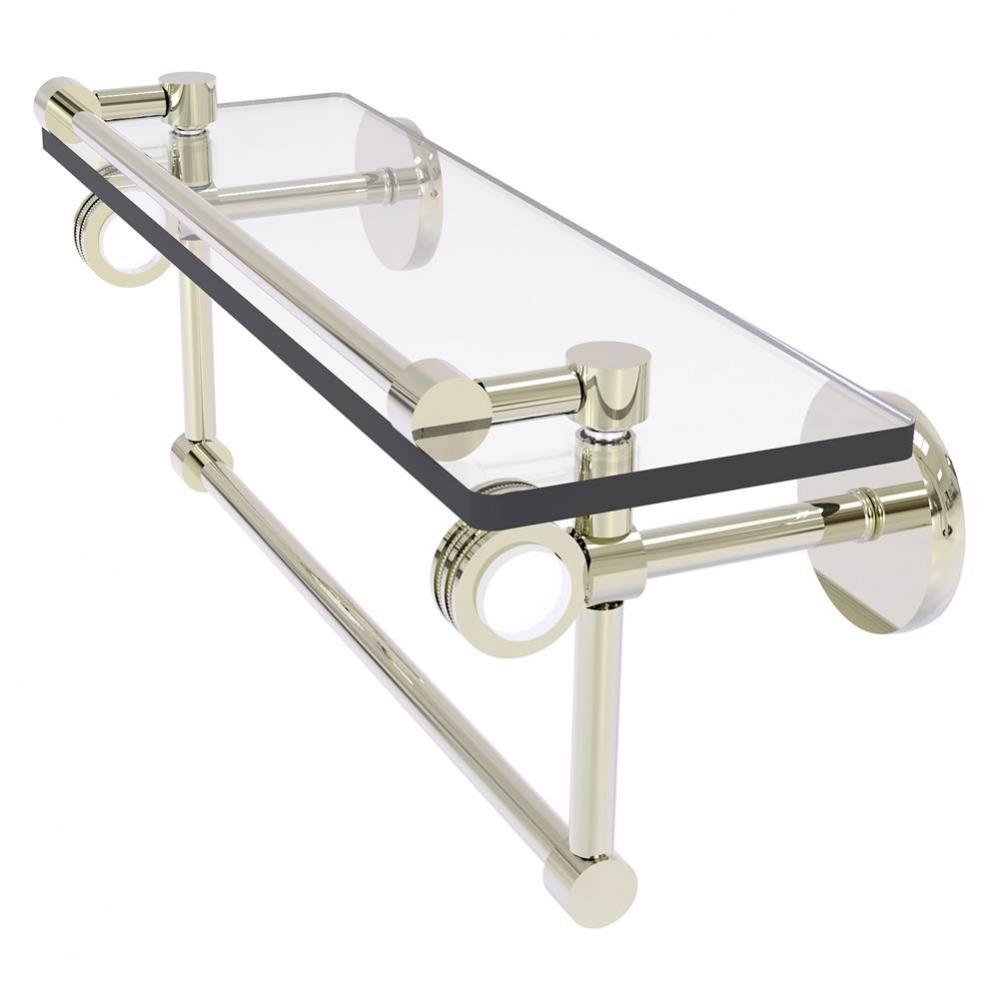 Clearview Collection 16 Inch Glass Gallery Shelf with Towel Bar and Dotted Accents - Polished Nick