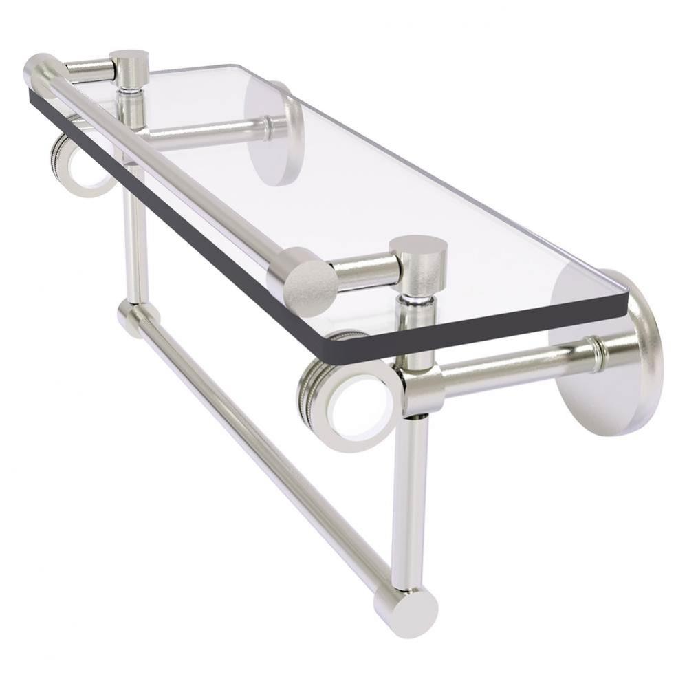 Clearview Collection 16 Inch Glass Gallery Shelf with Towel Bar and Dotted Accents - Satin Nickel