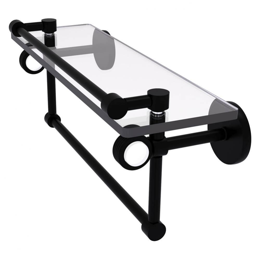 Clearview Collection 16 Inch Glass Gallery Shelf with Towel Bar and Grooved Accents - Matte Black