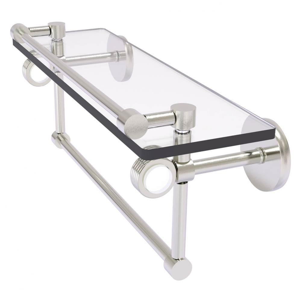 Clearview Collection 16 Inch Glass Gallery Shelf with Towel Bar and Grooved Accents - Satin Nickel