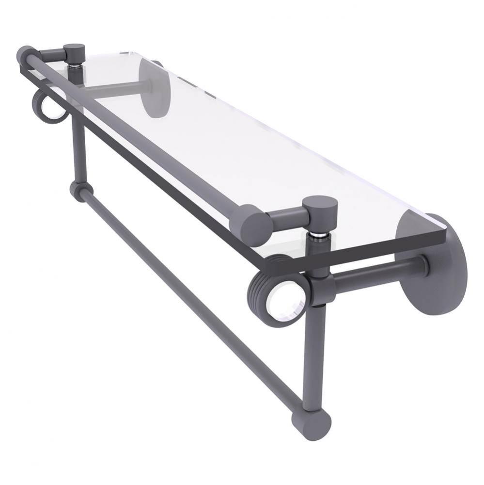 Clearview Collection 22 Inch Glass Gallery Shelf with Towel Bar and Grooved Accents - Matte Gray