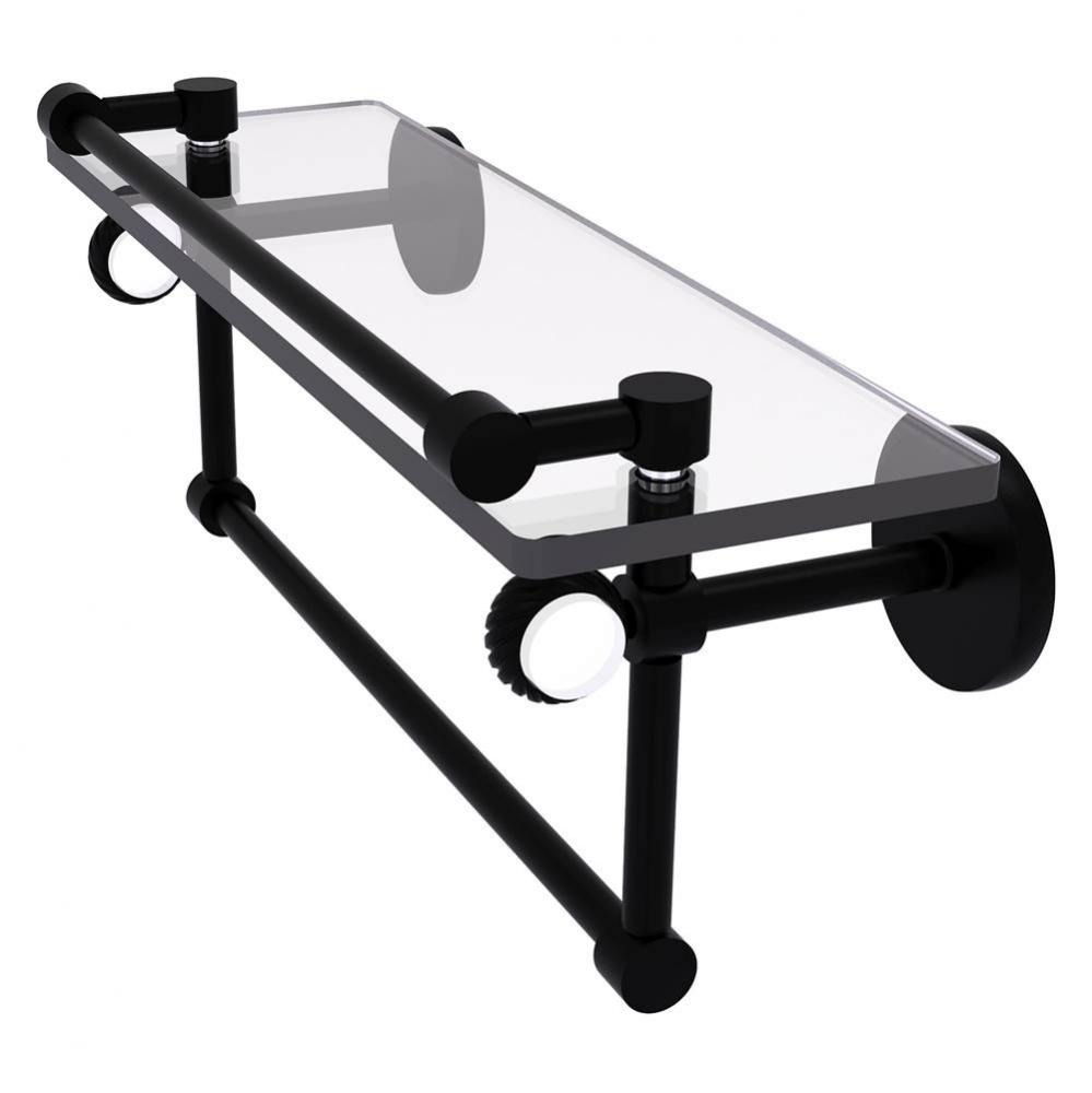 Clearview Collection 16 Inch Glass Gallery Shelf with Towel Bar and Twisted Accents - Matte Black
