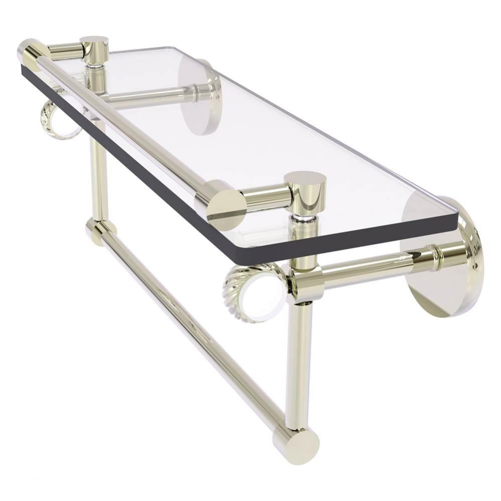 Clearview Collection 16 Inch Glass Gallery Shelf with Towel Bar and Twisted Accents - Polished Nic