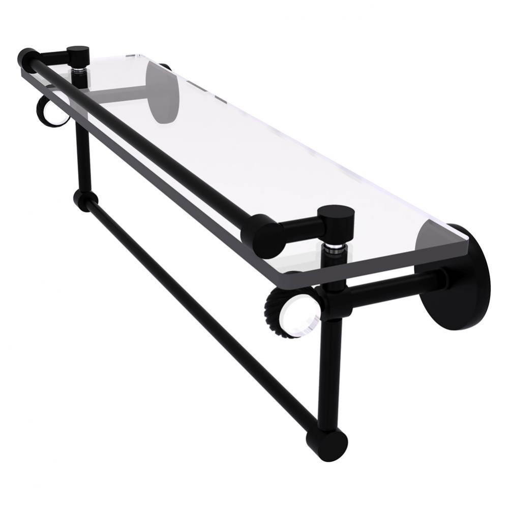Clearview Collection 22 Inch Glass Gallery Shelf with Towel Bar and Twisted Accents - Matte Black