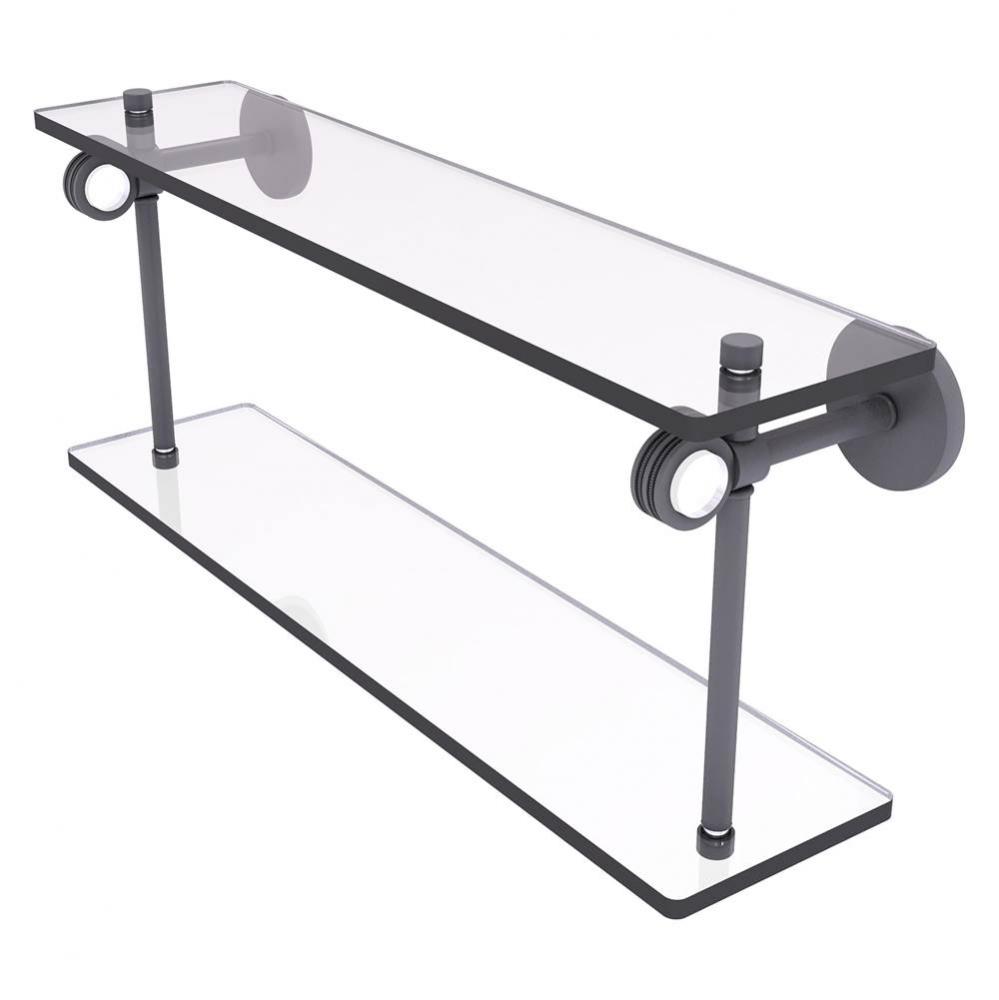Clearview Collection 16 Inch Double Glass Shelf with Dotted Accents - Matte Gray