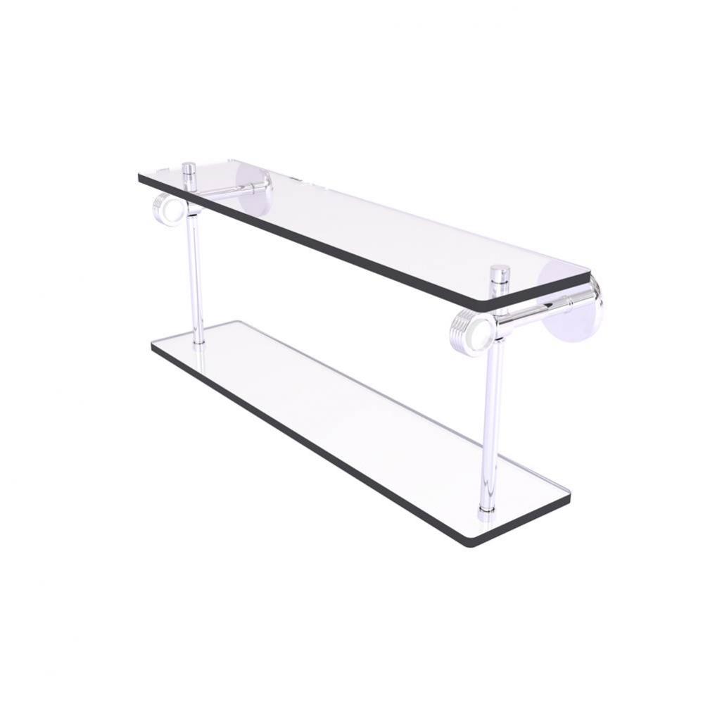 Clearview Collection 16 Inch Two Tiered Glass Shelf with Groovy Accents
