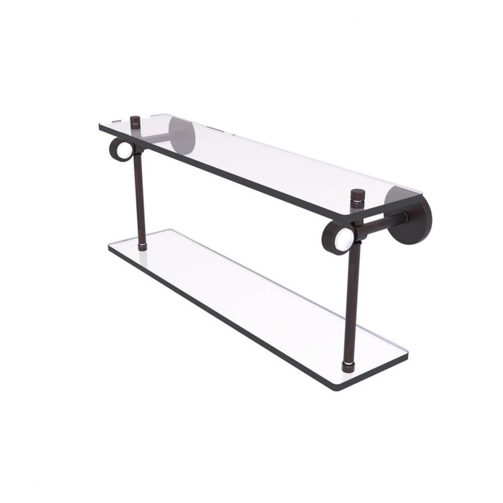 Clearview Collection 16 Inch Two Tiered Glass Shelf with Groovy Accents