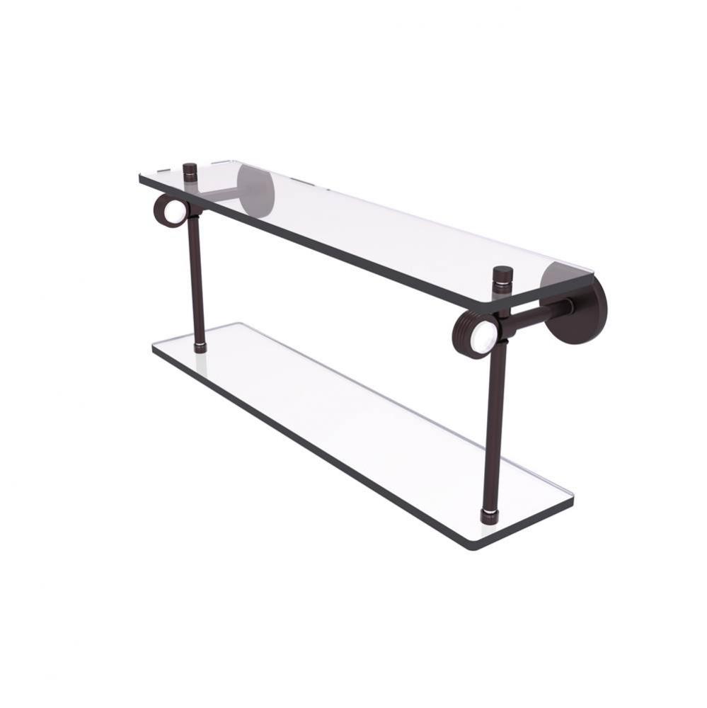 Clearview Collection 22 Inch Two Tiered Glass Shelf with Groovy Accents