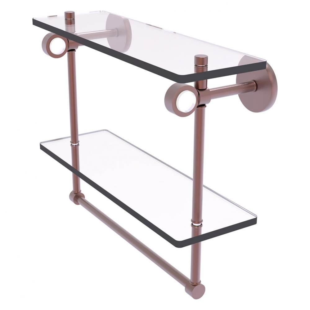 Clearview Collection 16 Inch Double Glass Vanity Shelf with Integrated Towel Bar - Antique Copper