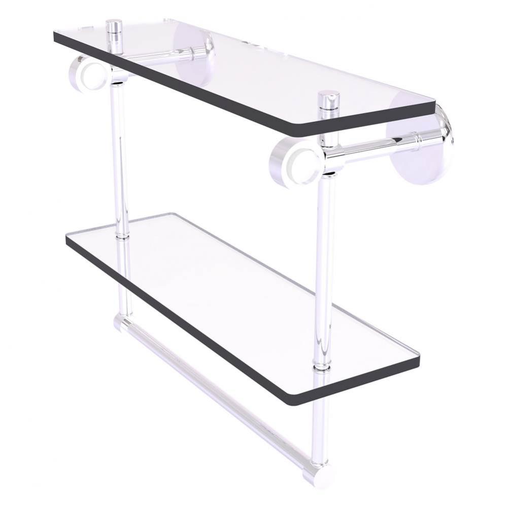 Clearview Collection 16 Inch Double Glass Vanity Shelf with Integrated Towel Bar - Polished Chrome