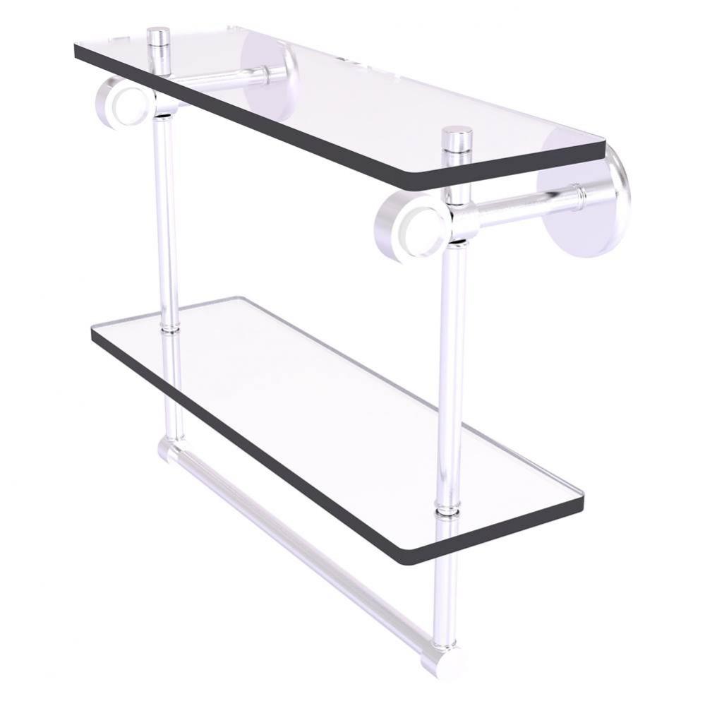 Clearview Collection 16 Inch Double Glass Vanity Shelf with Integrated Towel Bar - Satin Chrome
