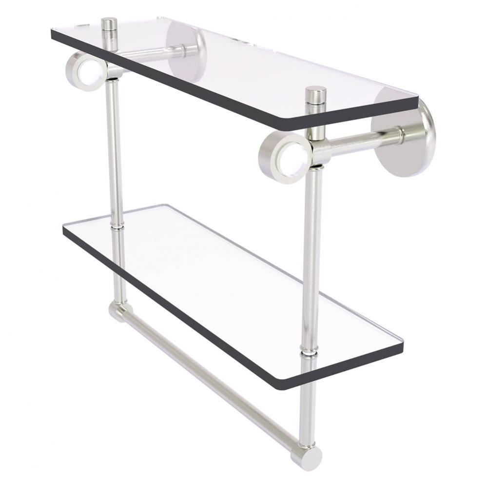 Clearview Collection 16 Inch Double Glass Vanity Shelf with Integrated Towel Bar - Satin Nickel