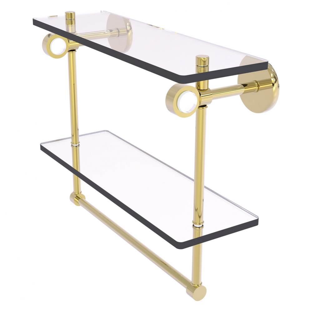 Clearview Collection 16 Inch Double Glass Vanity Shelf with Integrated Towel Bar - Unlacquered Bra