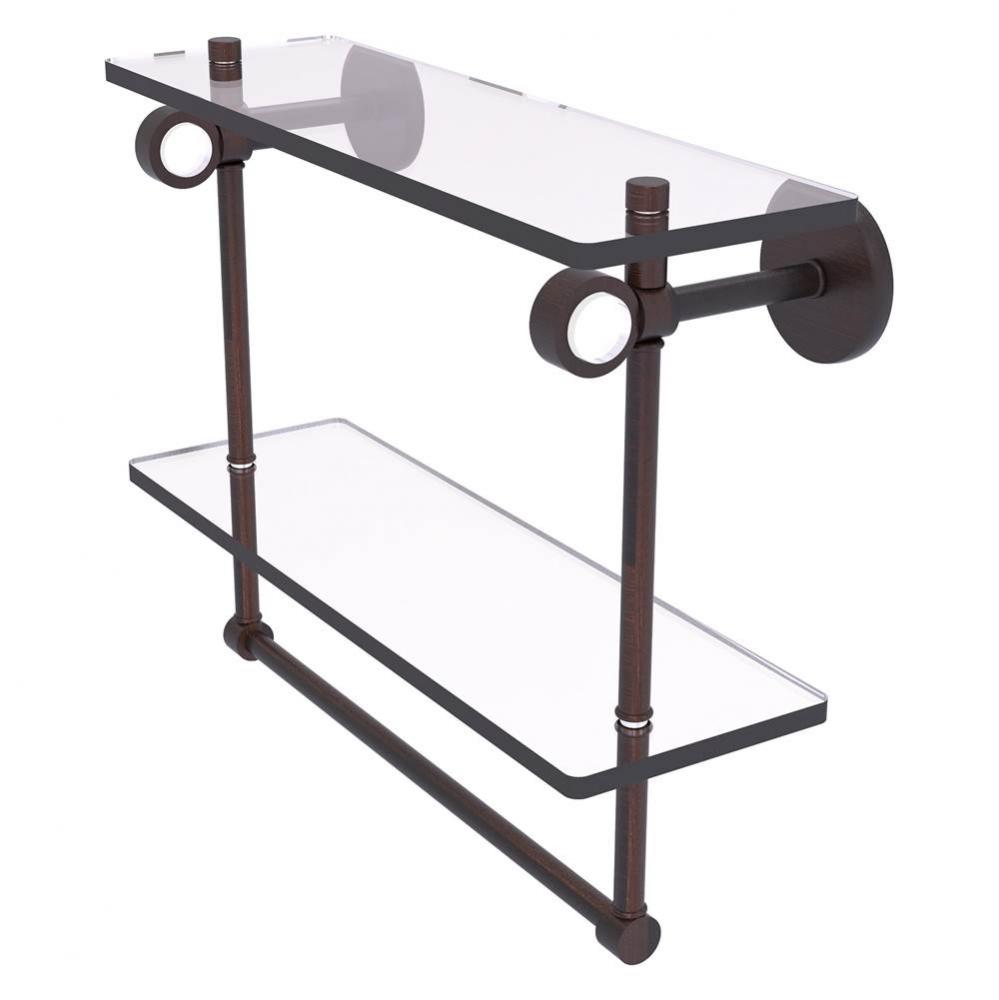 Clearview Collection 16 Inch Double Glass Vanity Shelf with Integrated Towel Bar - Venetian Bronze