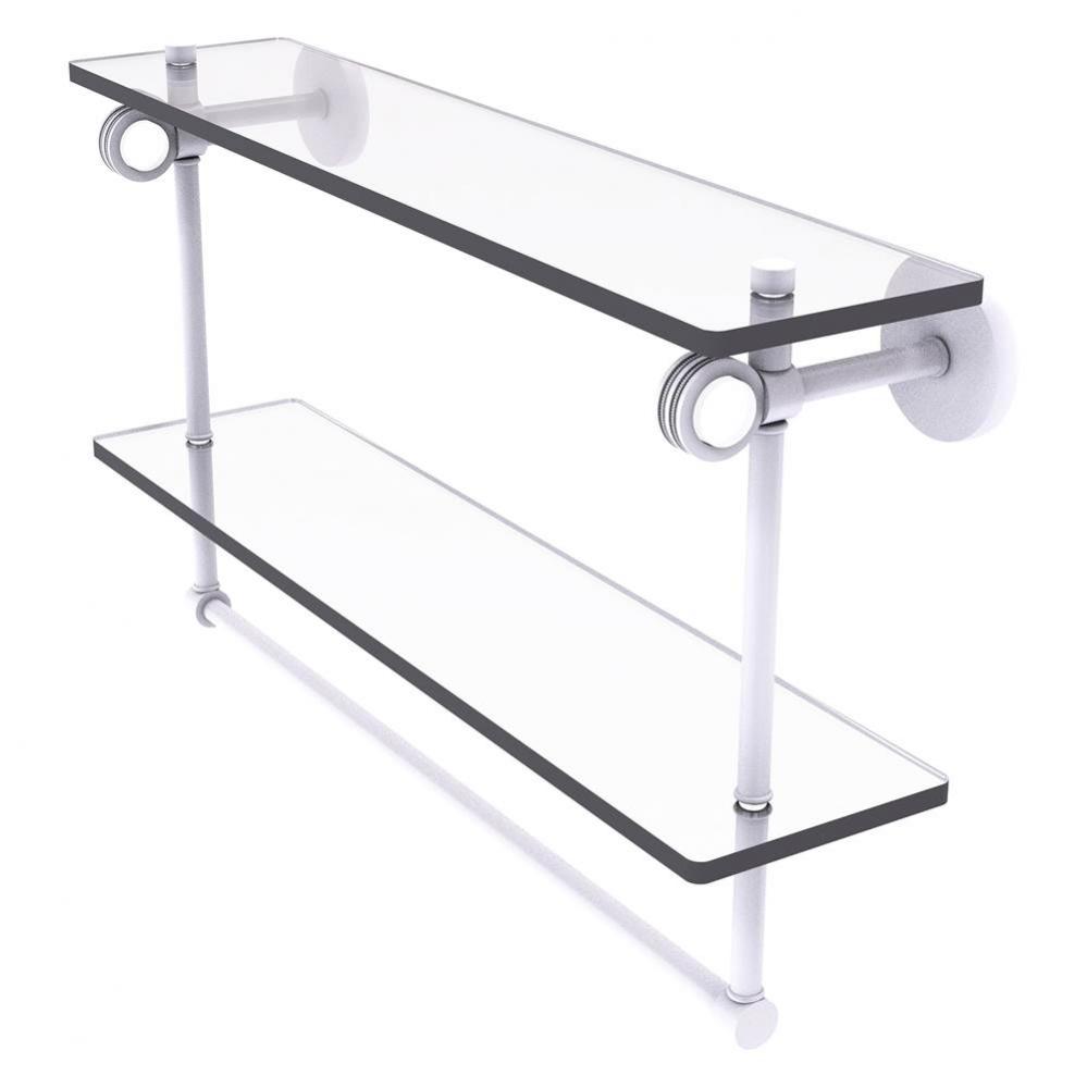 Clearview Collection 22 Inch Double Glass Shelf with Towel Bar and Dotted Accents - Matte White