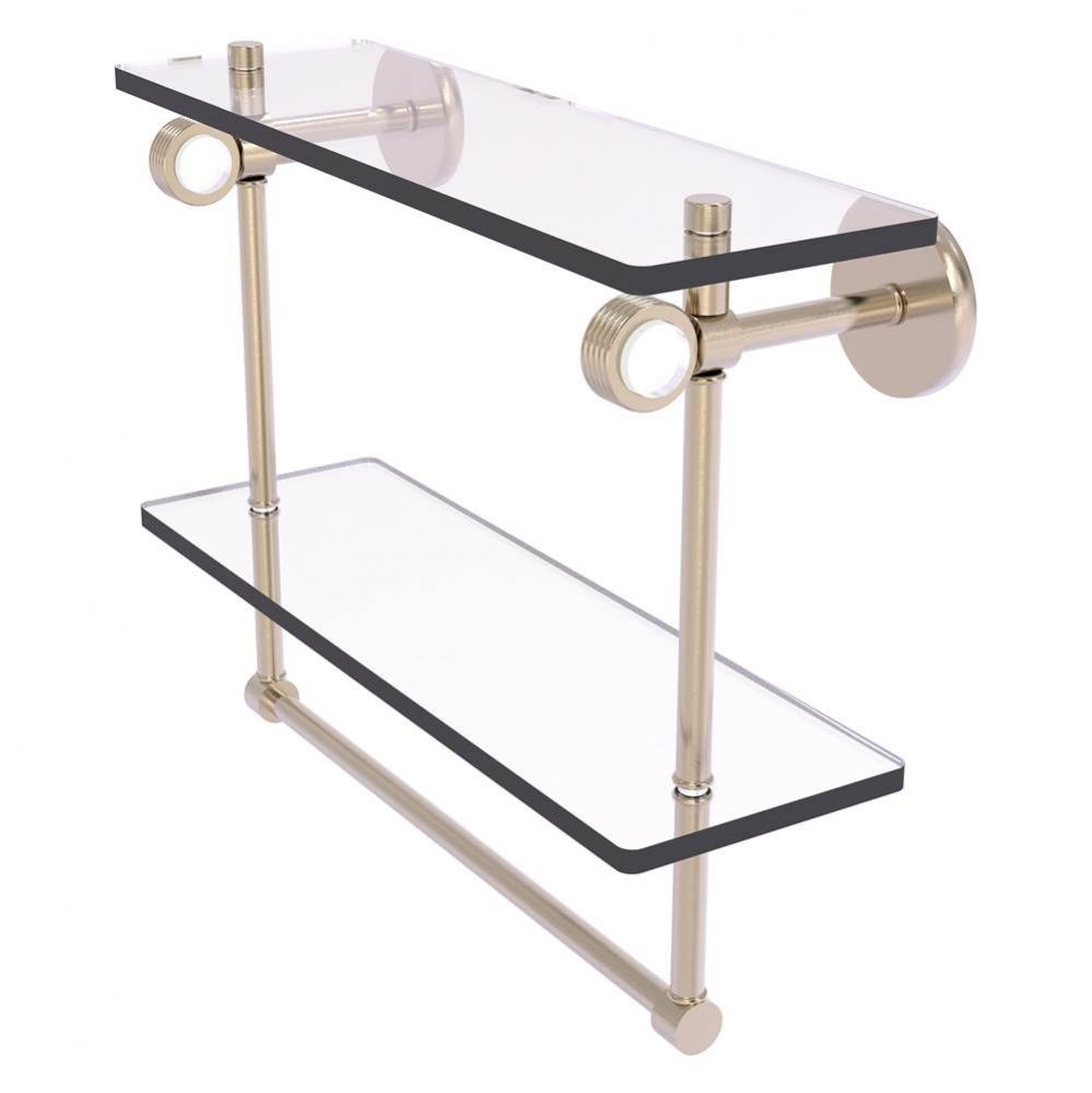 Clearview Collection 16 Inch Double Glass Shelf with Towel Bar and Grooved Accents - Antique Pewte