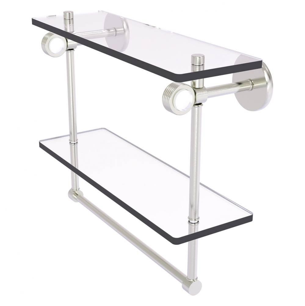 Clearview Collection 16 Inch Double Glass Shelf with Towel Bar and Grooved Accents - Satin Nickel