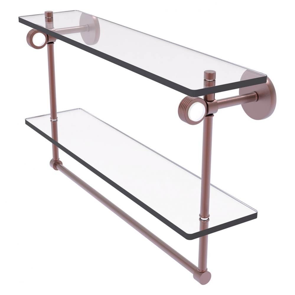Clearview Collection 22 Inch Double Glass Shelf with Towel Bar and Grooved Accents - Antique Coppe