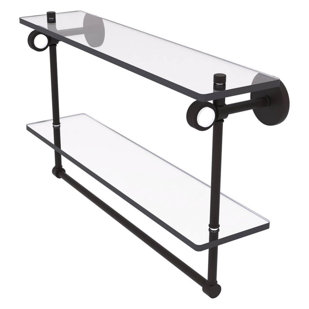 Clearview Collection 22 Inch Double Glass Shelf with Towel Bar and Grooved Accents - Oil Rubbed Br