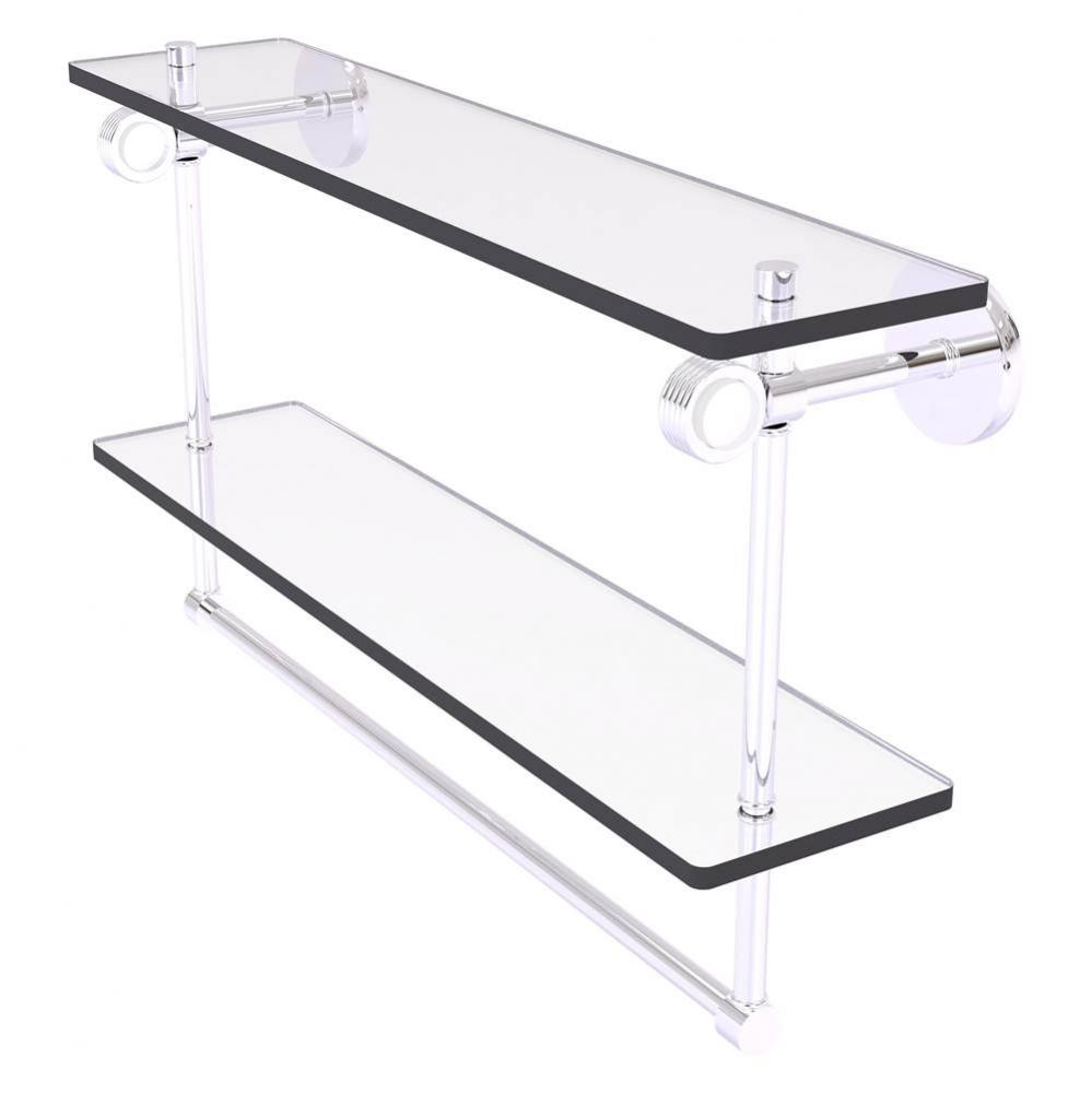 Clearview Collection 22 Inch Double Glass Shelf with Towel Bar and Grooved Accents - Polished Chro