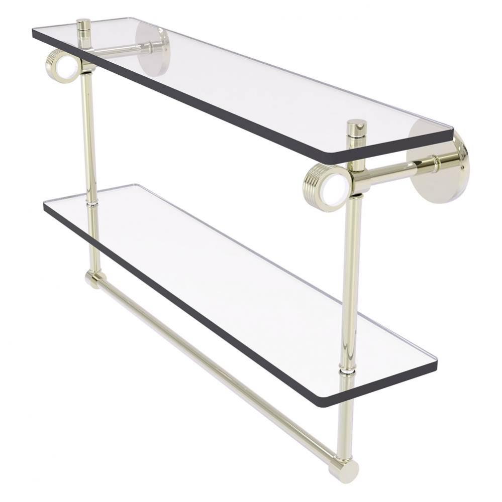 Clearview Collection 22 Inch Double Glass Shelf with Towel Bar and Grooved Accents - Polished Nick