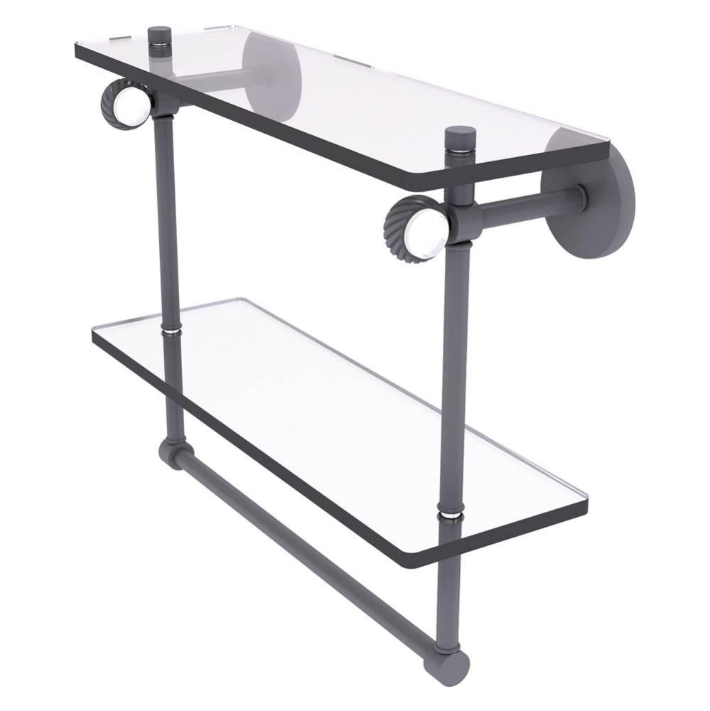 Clearview Collection 16 Inch Double Glass Shelf with Towel Bar and Twisted Accents - Matte Gray