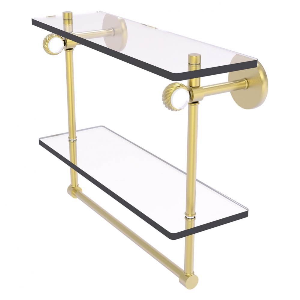 Clearview Collection 16 Inch Double Glass Shelf with Towel Bar and Twisted Accents - Satin Brass